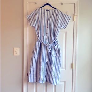 SHEIN Blue and White Button Up Dress